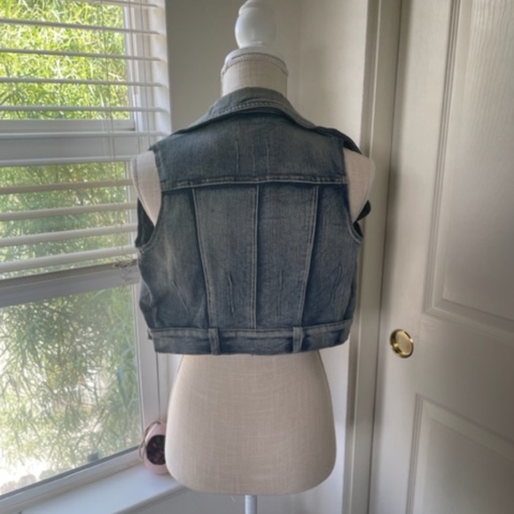 Chocolate USA | Y2K Distressed Blue Wash Denim Crop Vest Copper Zippers, Size S - Picture 6 of 10